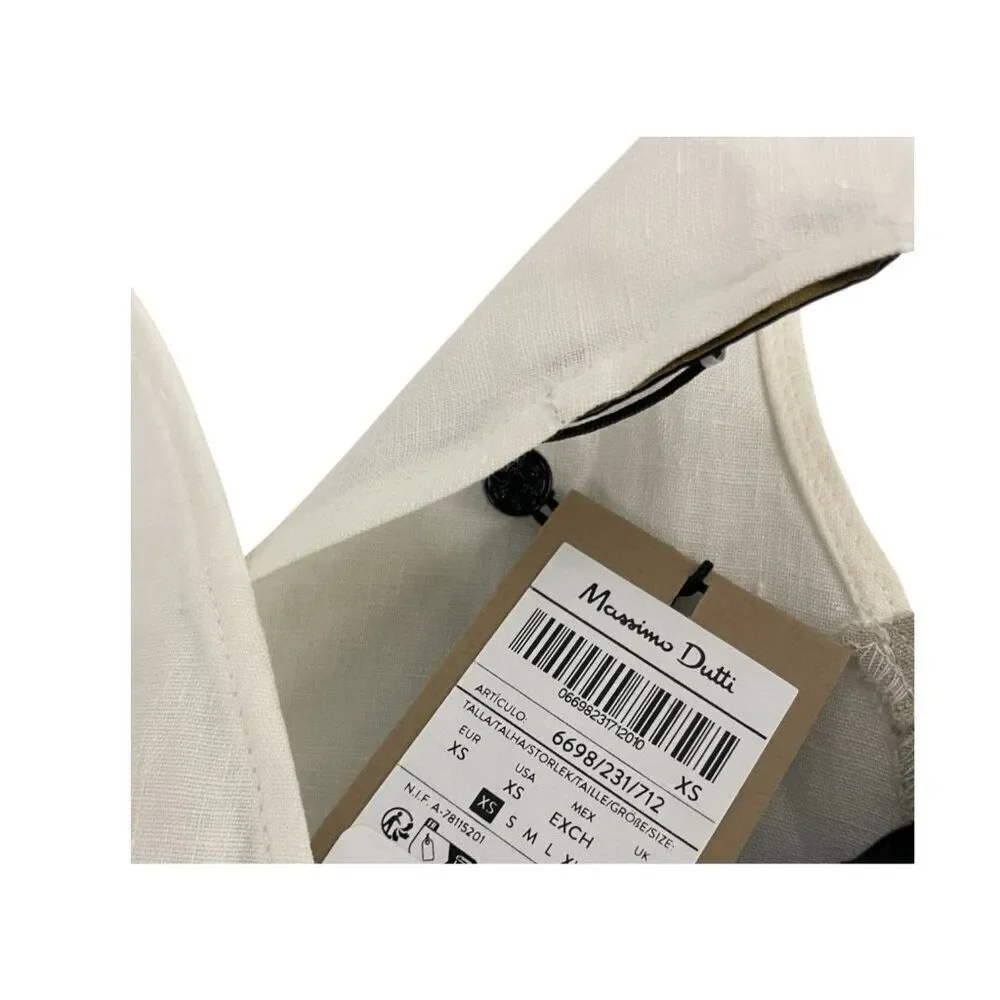 Massimo Dutti Womens Midi Dress XS White Black Linen Sleeveless 6698/231 NWT - Picture 7 of 11
